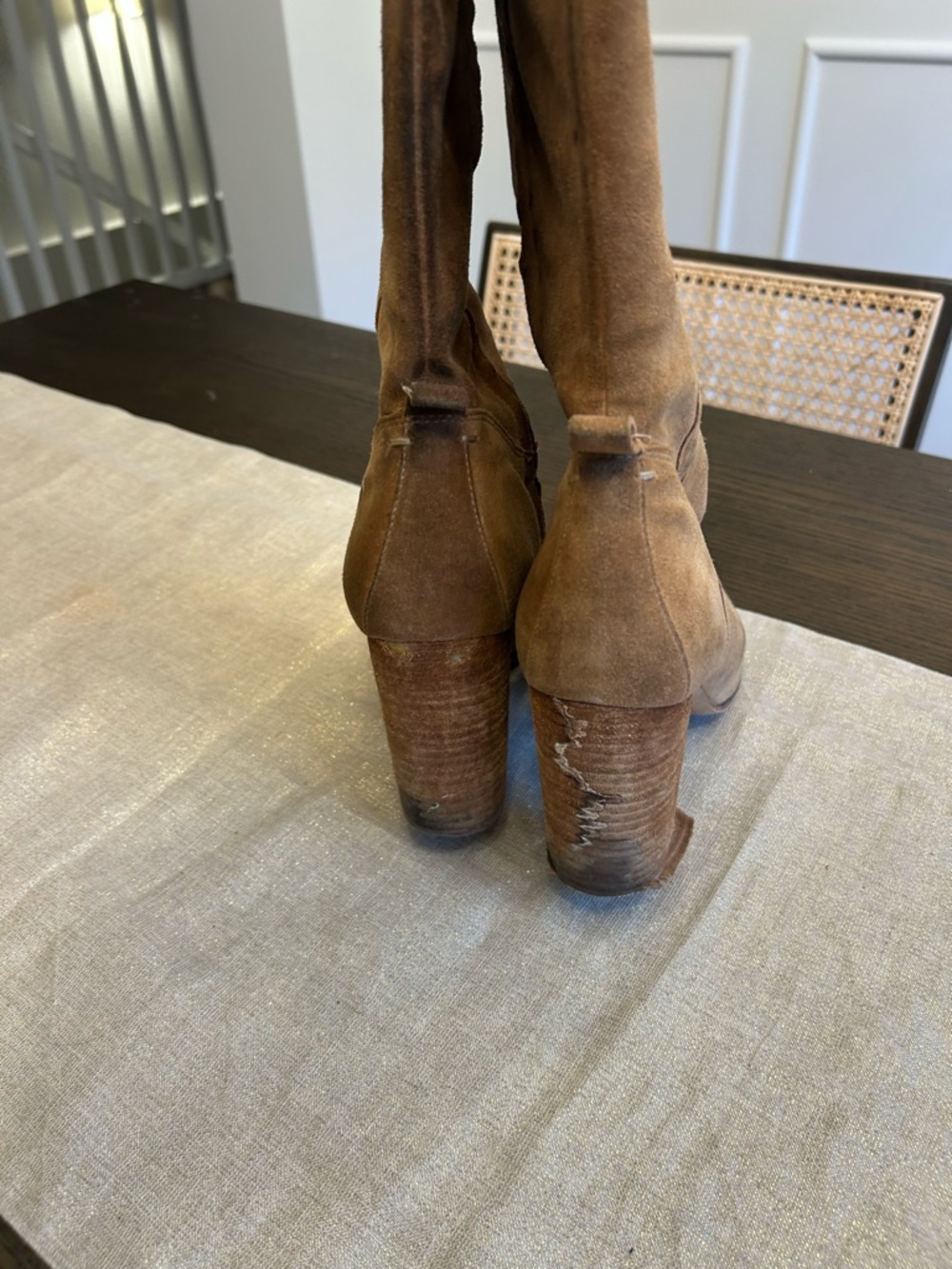 Sam Edelman Tan Suede Mid-Calf Heeled Boots poor condition very worn size 10 - Picture 5 of 12